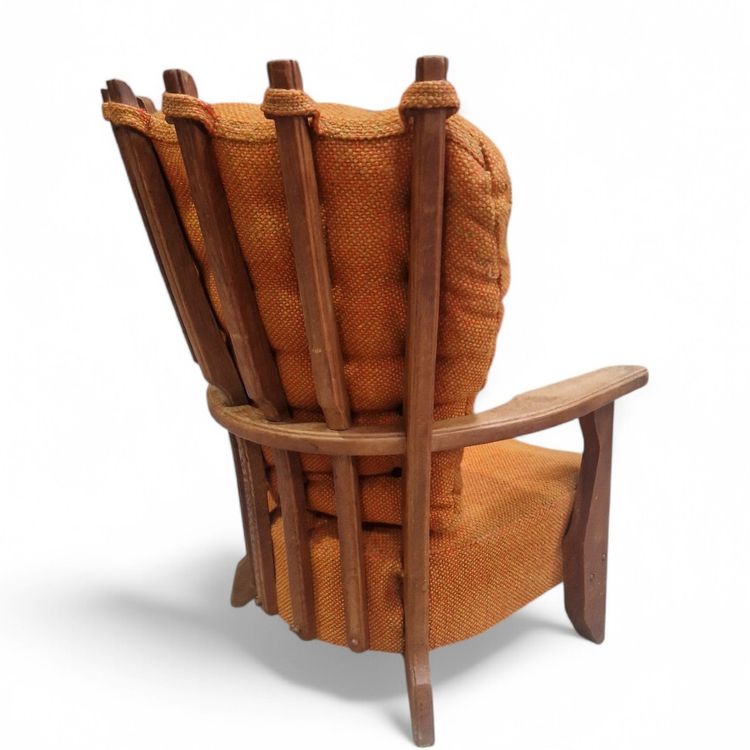 Large Armchair in Solid Oak, Guillerme and Chambron