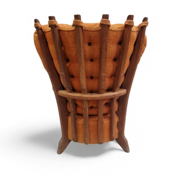 Large Armchair in Solid Oak, Guillerme and Chambron