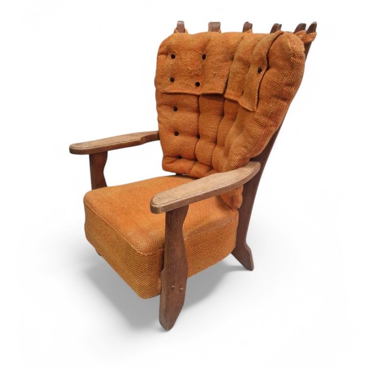 Large Armchair in Solid Oak, Guillerme and Chambron