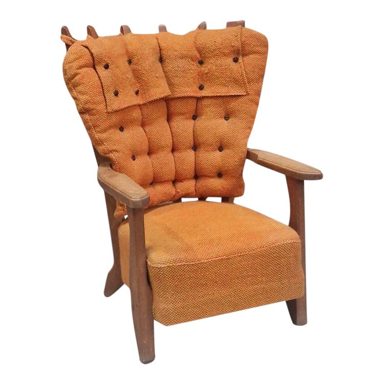 Large Armchair in Solid Oak, Guillerme and Chambron