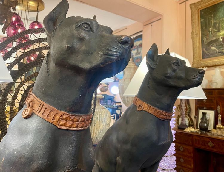 Paar Hunde aus Terrakotta, Italien, 19. Jahrhundert