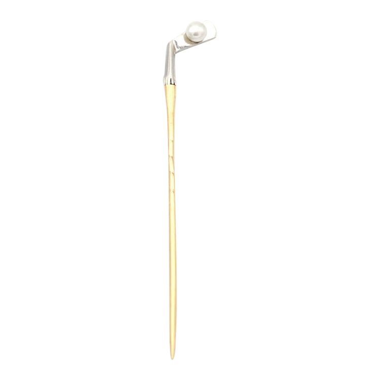 Epingle club de golf en or 18 karats et platine, perle, bijou ancien