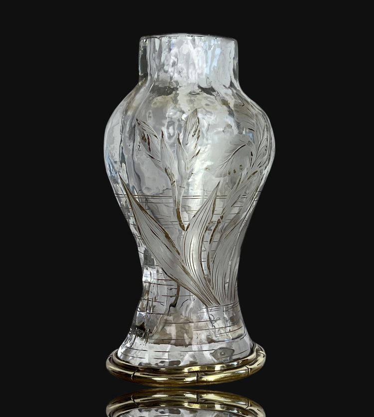 "EDOUARD ENOT" CAMEO-CUT CRYSTAL VASE DECORATED WITH A BRONZE-MOUNTED IRIS