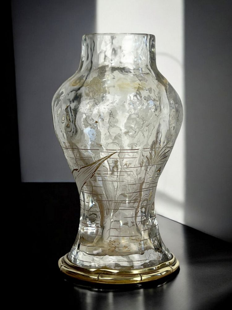 "EDOUARD ENOT" CAMEO-CUT CRYSTAL VASE DECORATED WITH A BRONZE-MOUNTED IRIS