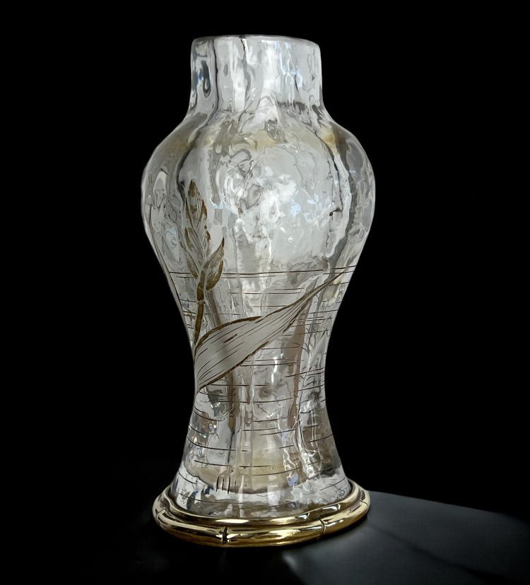"EDOUARD ENOT" CAMEO-CUT CRYSTAL VASE DECORATED WITH A BRONZE-MOUNTED IRIS