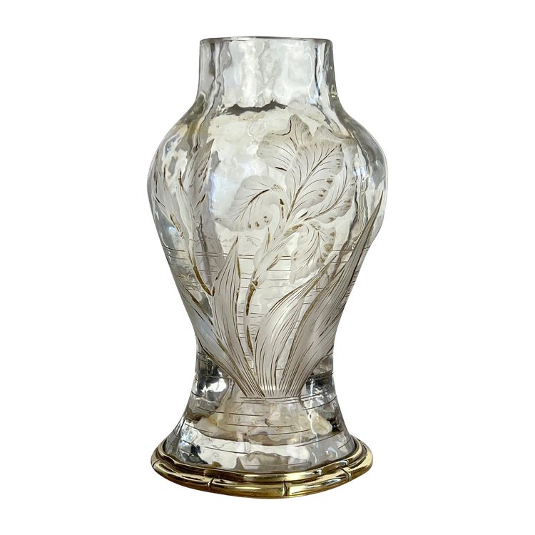 "EDOUARD ENOT" CAMEO-CUT CRYSTAL VASE DECORATED WITH A BRONZE-MOUNTED IRIS