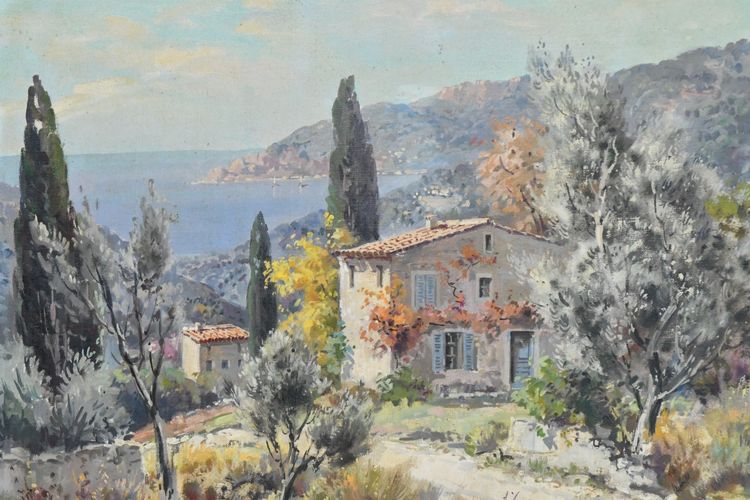 Lucien POTRONAT (1889-1973) "Paesaggio della Costa Azzurra" Olio su tela