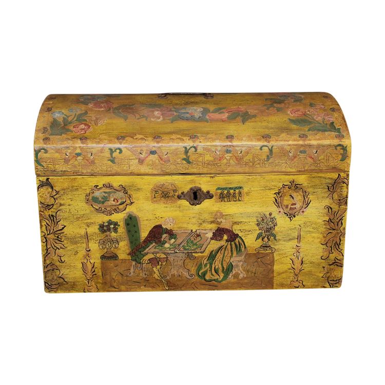 Coffret De Mariage En Bois Peint Vers 1900