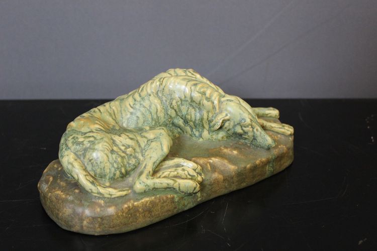 Chien Couché En Céramique , Pierrefonds About 1940