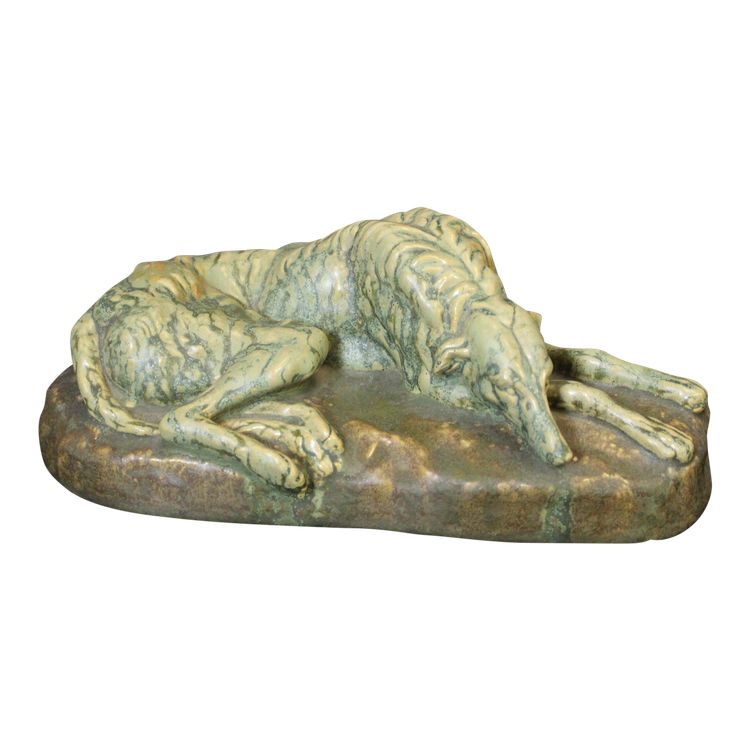 Chien Couché En Céramique , Pierrefonds About 1940