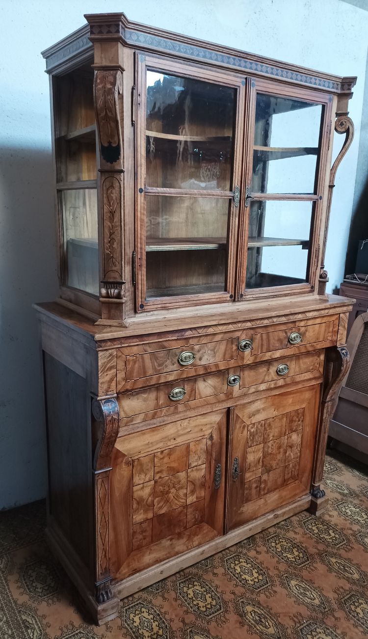 Credenza d'epoca Biedermeier in legno pregiato intarsiato ed ebano