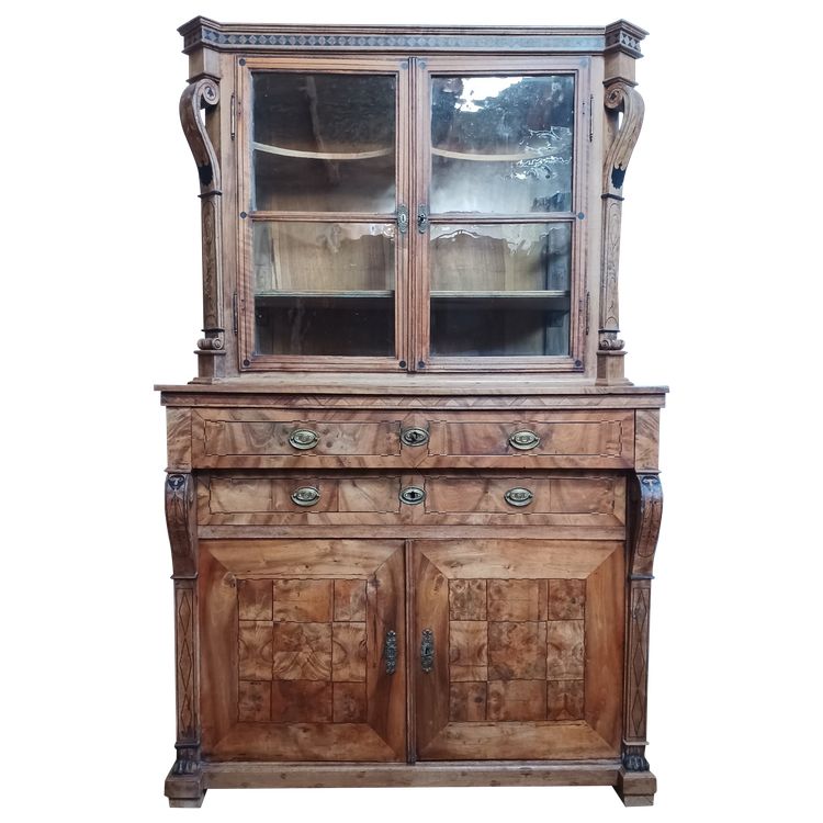 Credenza d'epoca Biedermeier in legno pregiato intarsiato ed ebano