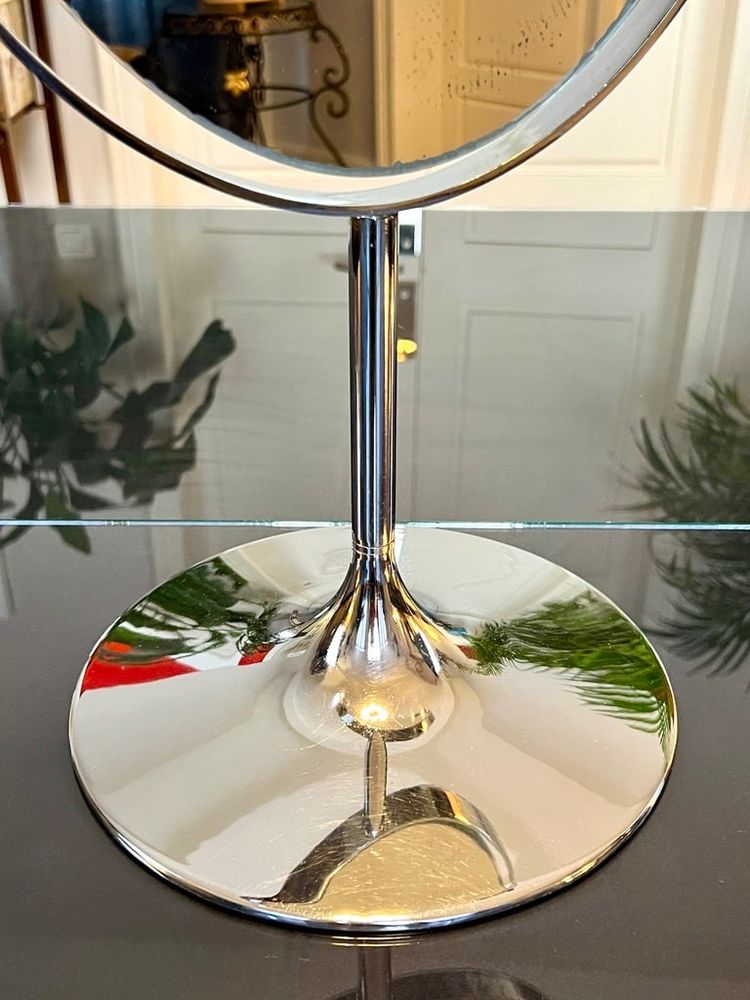 Miroir De Table Double Face - Pied Tulipe En Métal Chromé - Graeter Vitra - Vintage