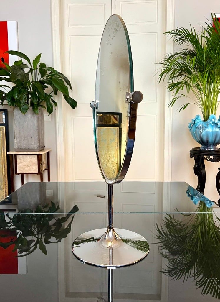 Miroir De Table Double Face - Pied Tulipe En Métal Chromé - Graeter Vitra - Vintage