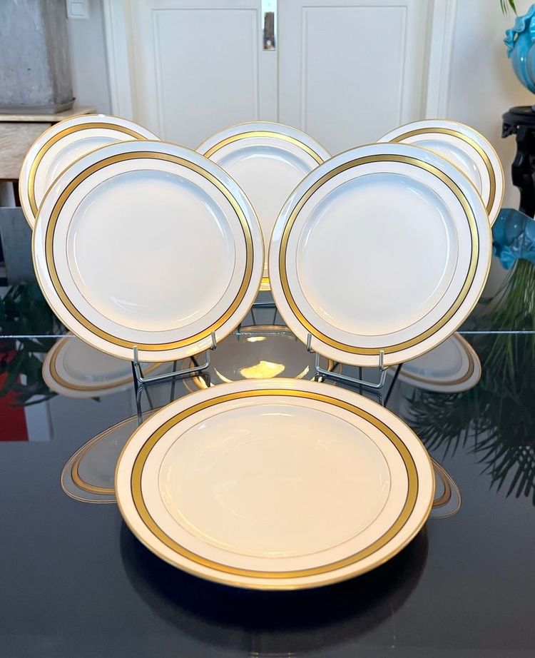 Assiettes à Dessert En Porcelaine De Limoges - Blanc Et Or