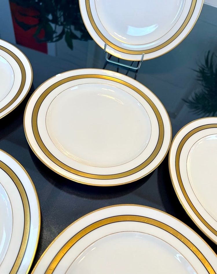 Assiettes à Dessert En Porcelaine De Limoges - Blanc Et Or