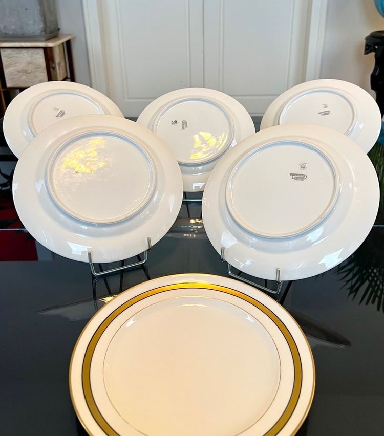 Assiettes à Dessert En Porcelaine De Limoges - Blanc Et Or