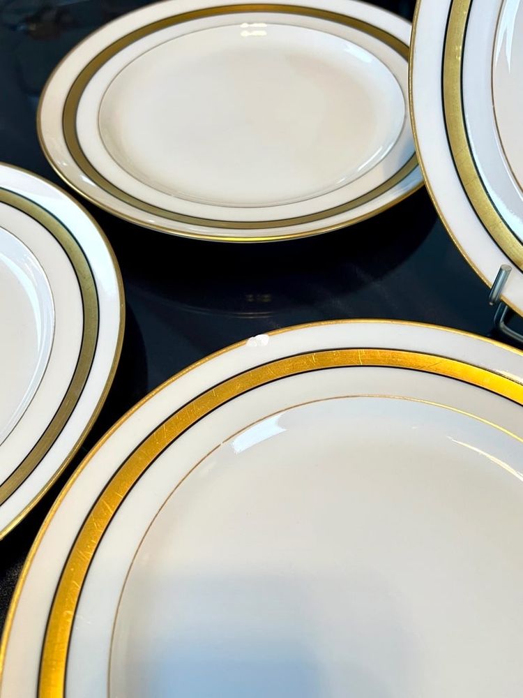 Assiettes à Dessert En Porcelaine De Limoges - Blanc Et Or