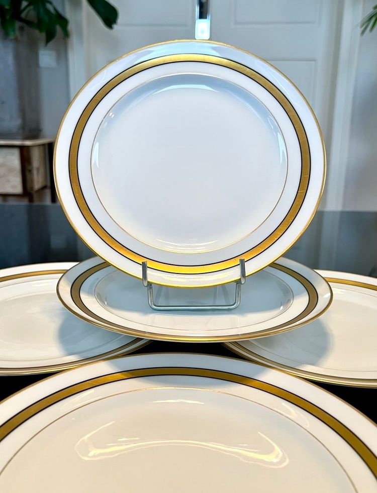 Assiettes à Dessert En Porcelaine De Limoges - Blanc Et Or