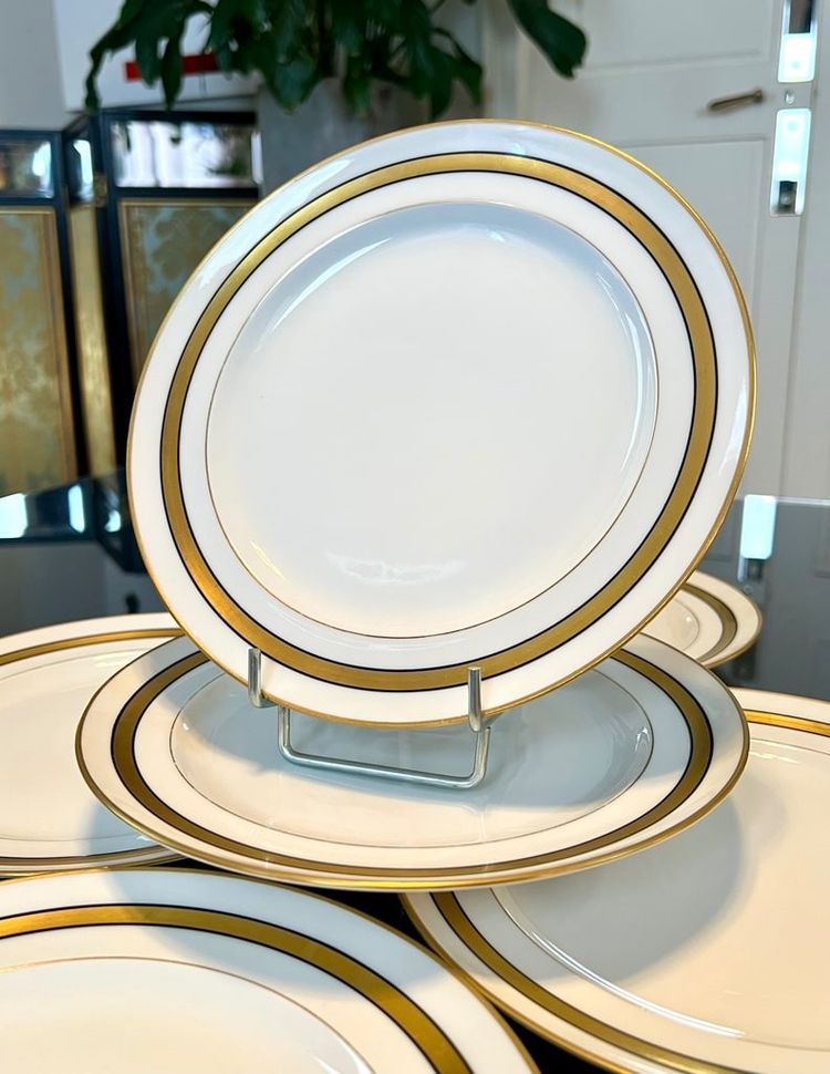 Assiettes à Dessert En Porcelaine De Limoges - Blanc Et Or