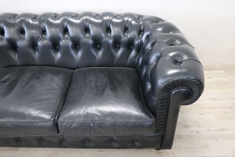 Set De Canapé Et Fauteuil En Cuir Noir, 1980s