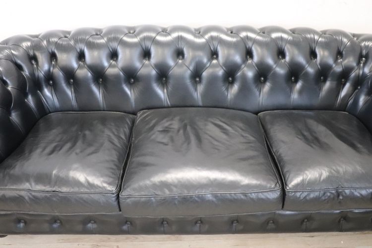 Set De Canapé Et Fauteuil En Cuir Noir, 1980s