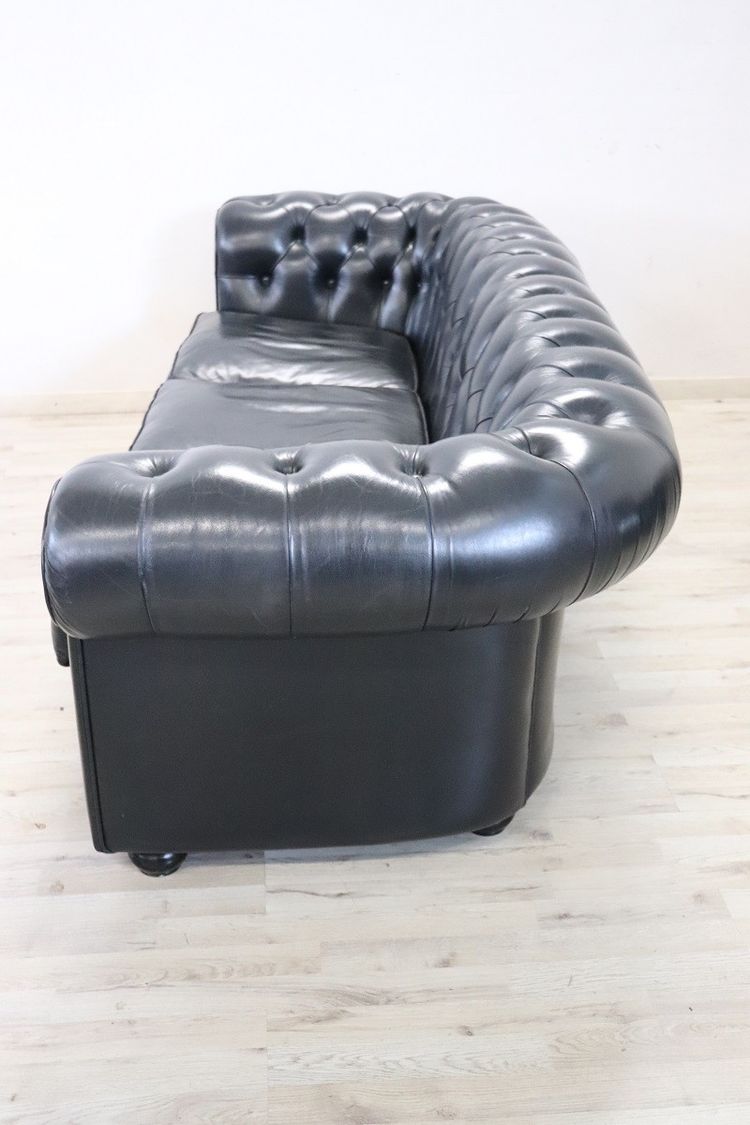 Set De Canapé Et Fauteuil En Cuir Noir, 1980s