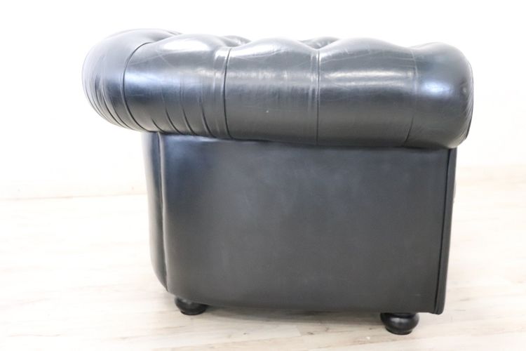 Set De Canapé Et Fauteuil En Cuir Noir, 1980s
