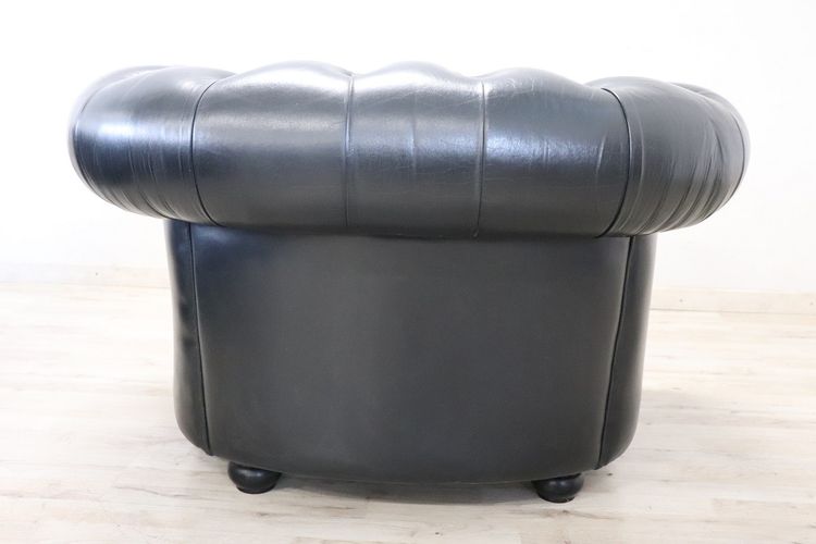 Set De Canapé Et Fauteuil En Cuir Noir, 1980s