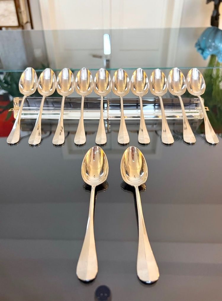 12 Alfenide White Metal Dessert Spoons - Table Cutlery