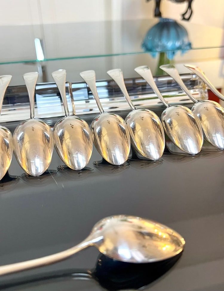 12 Alfenide White Metal Dessert Spoons - Table Cutlery