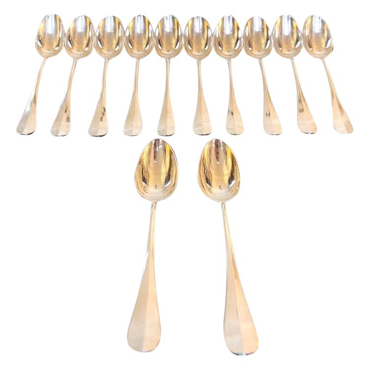 12 Alfenide White Metal Dessert Spoons - Table Cutlery