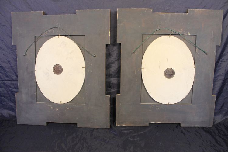 Pair of carved marble medallions with women's profiles in low relief by Louis Bottée expo 1889