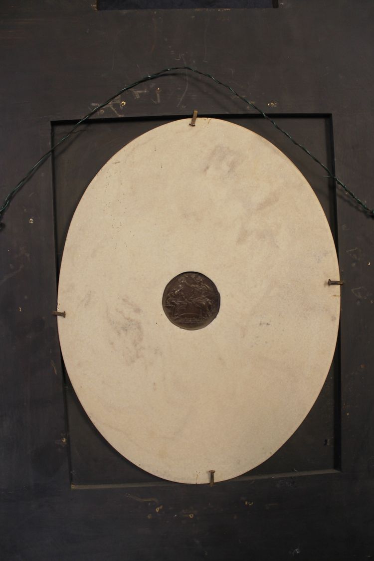 Pair of carved marble medallions with women's profiles in low relief by Louis Bottée expo 1889