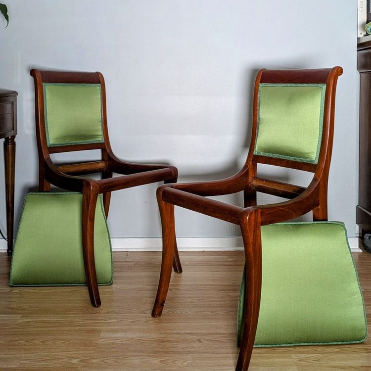 Jacob Desmalter - pair of English-style chairs - mahogany and silk Lelièvre