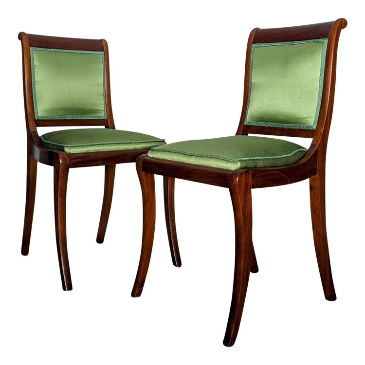 Jacob Desmalter - pair of English-style chairs - mahogany and silk Lelièvre