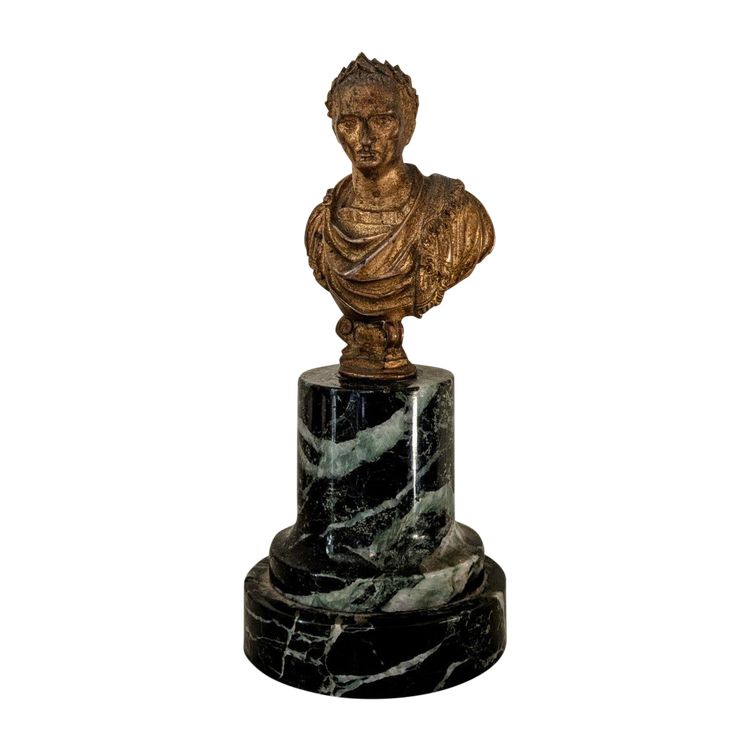 Italia, 1700 circa - busto in bronzo dorato di un imperatore romano - base verde mare