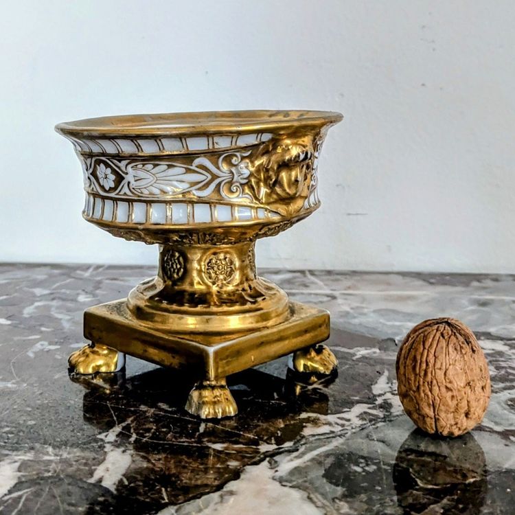 Darte Frères - piccolo calamaio Impero, Restauro - porcellana dorata