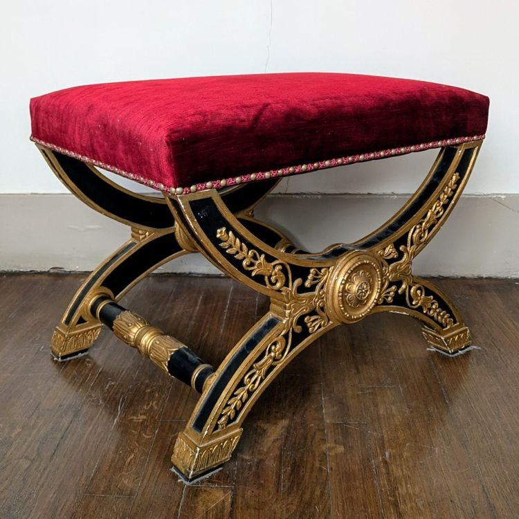 Large curule stool - painted and gilded wood - Empire style
