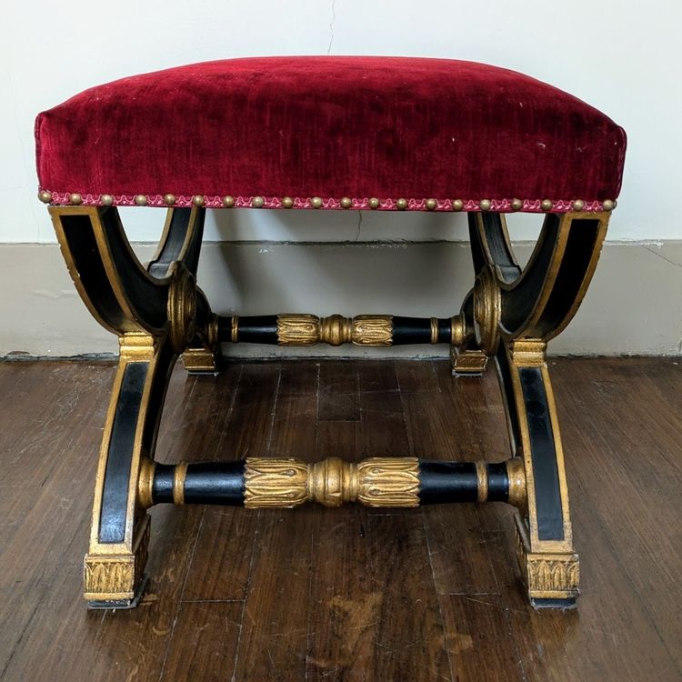 Large curule stool - painted and gilded wood - Empire style