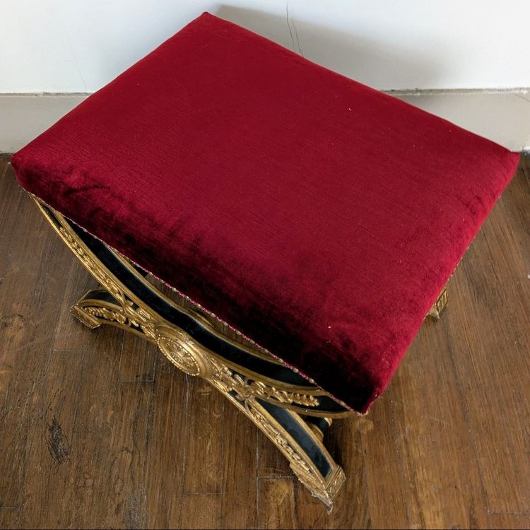 Large curule stool - painted and gilded wood - Empire style