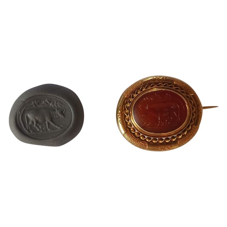 Ancient Rome, circa 1st century - carnelian intaglio - 19th c. gold brooch setting