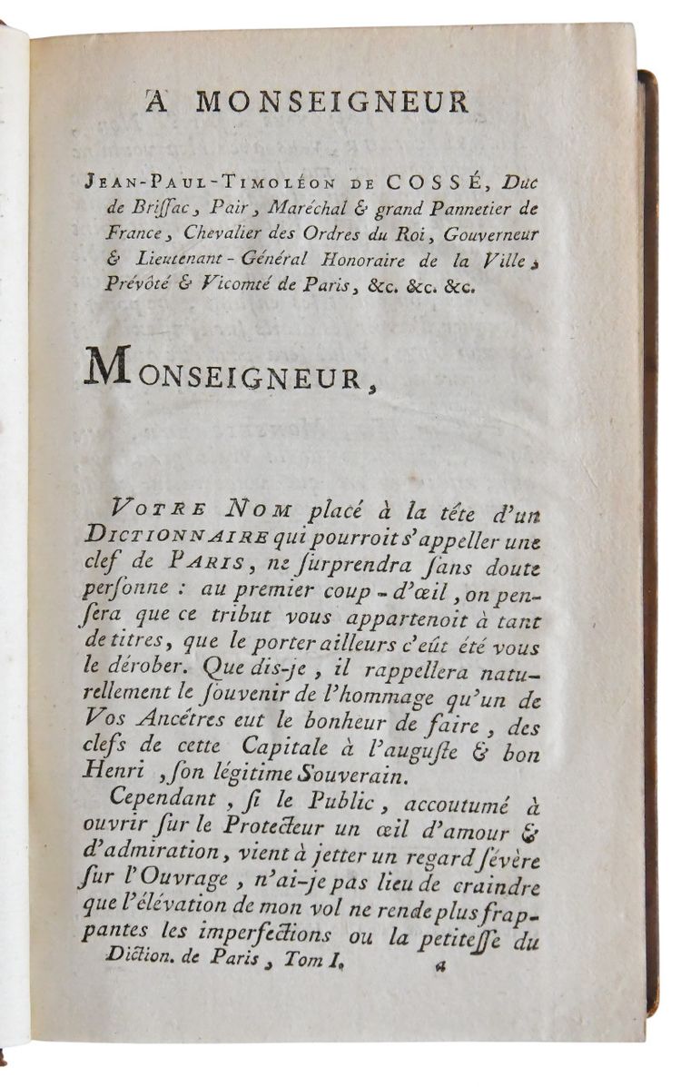 Livre "Dictionnaire historique de la ville de Paris", HURTAUT et MAGNY, édité par Moutard, 1779