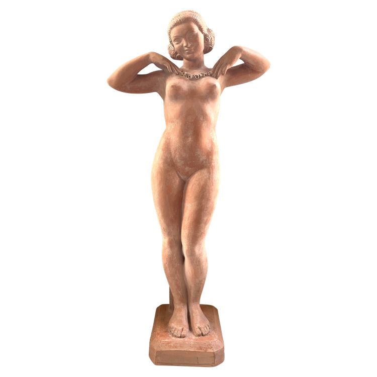 Skulptur aus Terrakotta im Art-Deco-Stil. Weiblicher Akt. Real Pedretti. 1934.