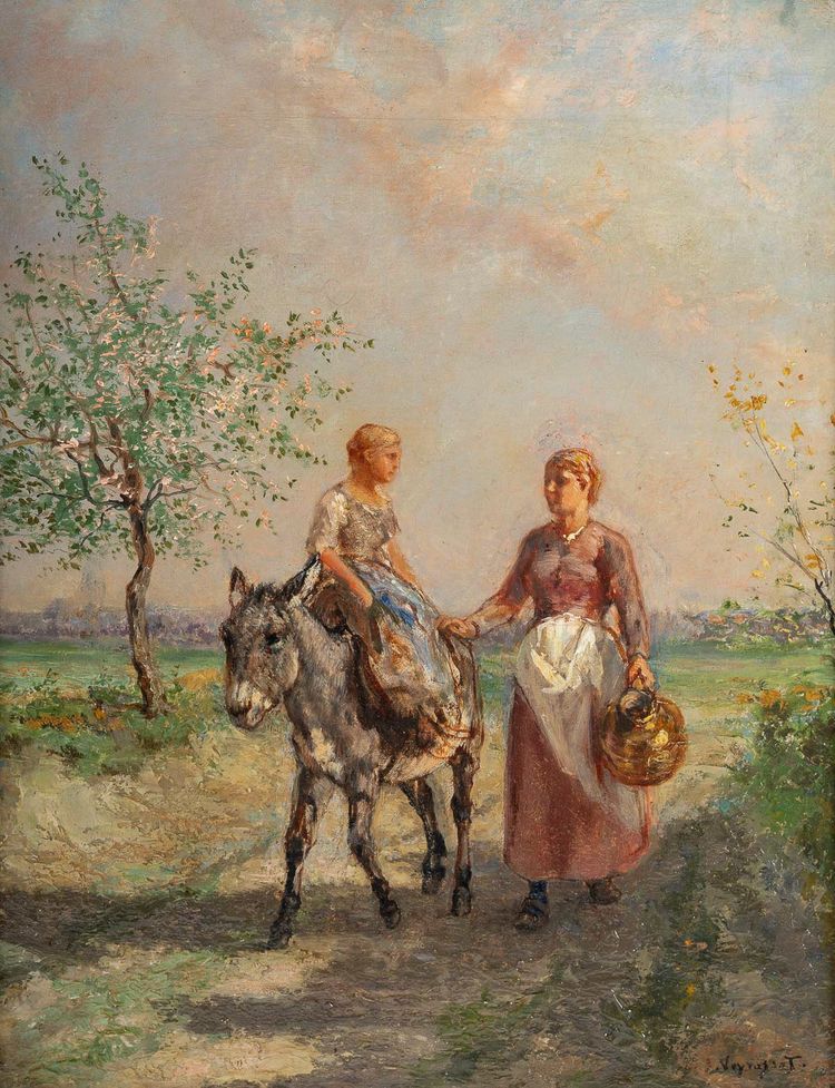 Jules Jacques Veyrassat (1828-1893): Donkey Ride, oil on canvas circa 1860