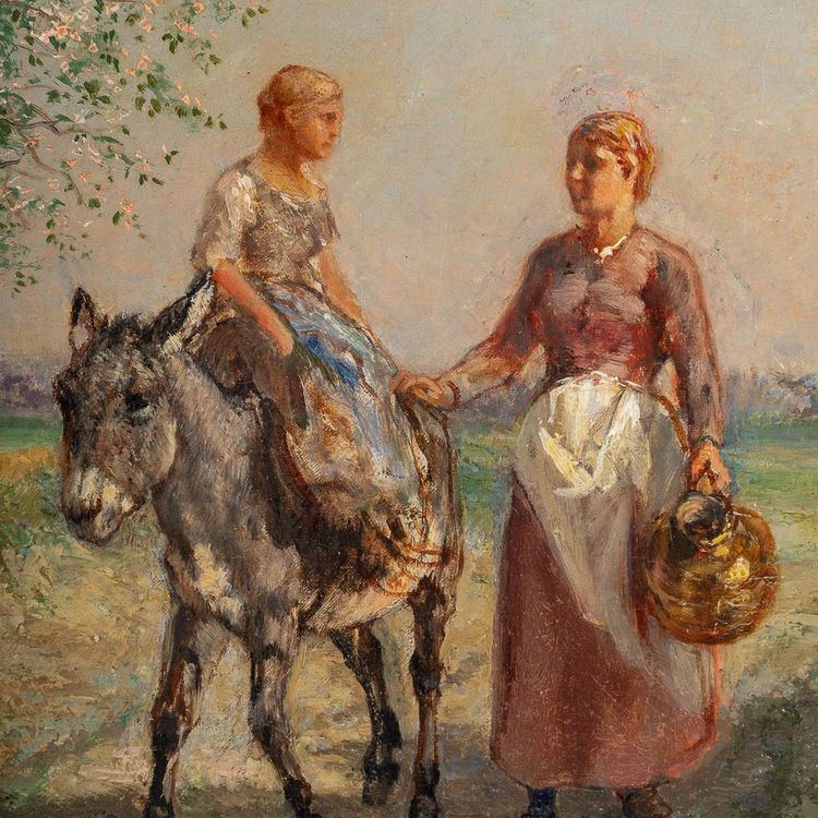 Jules Jacques Veyrassat (1828-1893): Donkey Ride, oil on canvas circa 1860