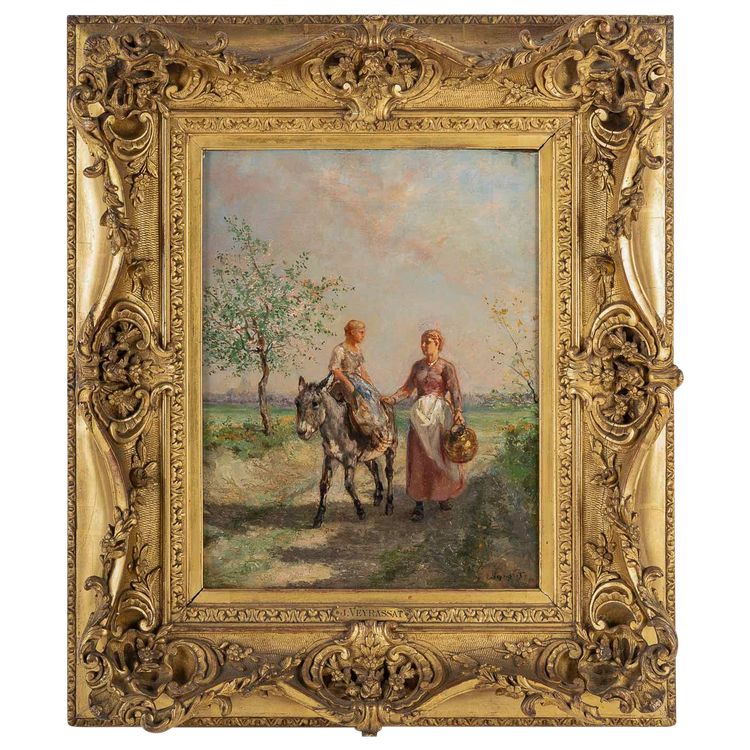 Jules Jacques Veyrassat (1828-1893): Donkey Ride, oil on canvas circa 1860