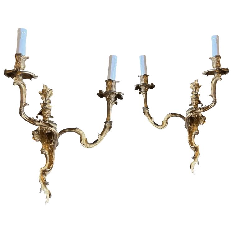 Grandes appliques XIXème aux Chinois en bronze doré & Ciselé. Hauteur 48cm