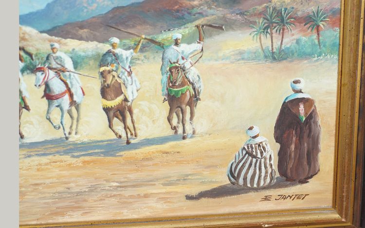 Émile JANTET,  Fantasia orientaliste,  Huile sur bois