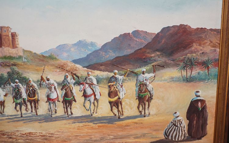 Émile JANTET,  Fantasia orientaliste,  Huile sur bois